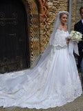 the Shoulder Long Sleeves Wedding Dresses With Cathedral Train HZ0509