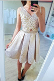 V-Neck Mini Cheap Homecoming Dress with Beading,Sweet 16 Dresses HZ0509