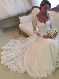 Ivory Lace Long Sleeves Bridal Dresses Wedding Dresses HZ0509