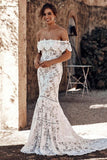the Shoulder Lace Mermaid Wedding Dress, Cheap Bridal Dress HZ0509