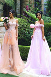 Off-the Shoulder Sleeveless Tulle Bridesmaid Dress with Appliques HZ0509