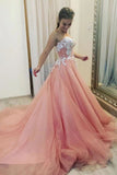 Line Sweetheart Tulle Appliques Prom Dresses, Long Formal Dress HZ0509