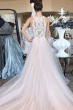 Pink Tulle A Line Lace Top Long Sleeveless Prom Dresses HZ0509