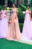 Off-the Shoulder Sleeveless Tulle Bridesmaid Dress with Appliques HZ0509