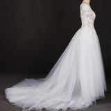 White A Line Short Sleeves Lace Appliques Wedding Dress, Bridal Gown HZ0509