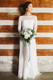 Unique Bateau Neck Long Sleeves Backless Lace Wedding Dress HZ0509
