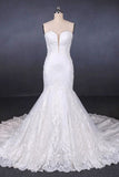 Mermaid Lace Appliques Button Back Long Wedding Dress HZ0509