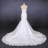 Mermaid Lace Appliques Button Back Long Wedding Dress HZ0509