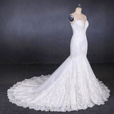 Mermaid Lace Appliques Button Back Long Wedding Dress HZ0509