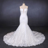 Mermaid Lace Appliques Button Back Long Wedding Dress HZ0509