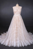 Line Lace Sleeveless Elegant Wedding Dress, Backless Long Bridal Dresses HZ0509