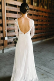 Unique Bateau Neck Long Sleeves Backless Lace Wedding Dress HZ0509