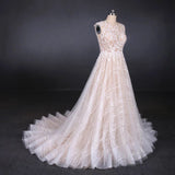 Line Lace Sleeveless Elegant Wedding Dress, Backless Long Bridal Dresses HZ0509