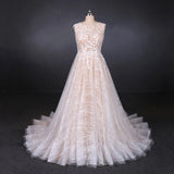 Line Lace Sleeveless Elegant Wedding Dress, Backless Long Bridal Dresses HZ0509