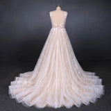 Line Lace Sleeveless Elegant Wedding Dress, Backless Long Bridal Dresses HZ0509
