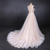 Line Lace Sleeveless Elegant Wedding Dress, Backless Long Bridal Dresses HZ0509