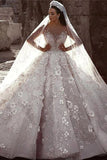 Long Sleeves Flowers Ball Gown Wedding Dress, Bridal Dresses HZ0509