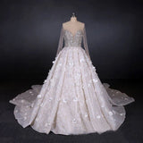 Long Sleeves Flowers Ball Gown Wedding Dress, Bridal Dresses HZ0509