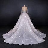 Long Sleeves Flowers Ball Gown Wedding Dress, Bridal Dresses HZ0509
