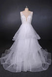 Line V Neck Layered Backless Wedding Dress, Long Bridal Gown HZ0509