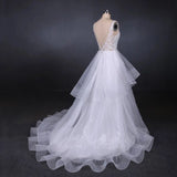 Line V Neck Layered Backless Wedding Dress, Long Bridal Gown HZ0509