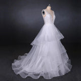 Line V Neck Layered Backless Wedding Dress, Long Bridal Gown HZ0509