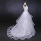 Line V Neck Layered Backless Wedding Dress, Long Bridal Gown HZ0509