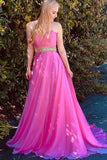 Sweetheart Sweep Train Fuchsia Chiffon Prom Dress with Beading Ruched HZ0509