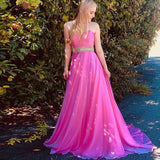 Sweetheart Sweep Train Fuchsia Chiffon Prom Dress with Beading Ruched HZ0509