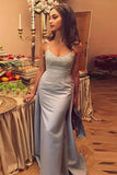 Spaghetti Straps Detachable Silver Prom Evening Dress with Appliques HZ0509
