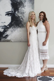 Gorgeous Strapless Sweetheart A Line Lace Boho Wedding Dress HZ0509