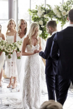 Gorgeous Strapless Sweetheart A Line Lace Boho Wedding Dress HZ0509