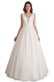 Elegant A Line Tulle Sleeveless Wedding Dress Lace Appliques Prom Gown HZ0509