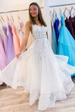 V neck Tulle Sequina Long Prom Dress A Line Evening Dress HZ0509