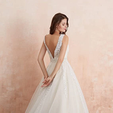 Elegant A Line Tulle Sleeveless Wedding Dress Lace Appliques Prom Gown HZ0509