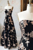 Line Strapless Black Sequin Long Prom Dress Charming Evening Dress HZ0509