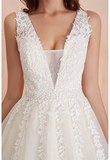 Elegant A Line Tulle Sleeveless Wedding Dress Lace Appliques Prom Gown HZ0509