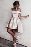 A-Line Off the Shoulder High Low Satin Sleeveless Homecoming Dress HZ0509