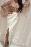 Round Neck Beads Mermaid Long Prom Dress With Pearls Evening Dress HZ0509