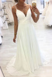 V Neck Straps Chiffon Long Prom Dress A Line Evening Dress HZ0509