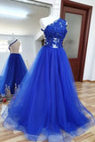Line Tulle Lace Long Prom Dress Royal Blue Formal Evening Dress HZ0509
