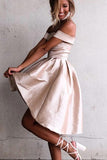 A-Line Off the Shoulder High Low Satin Sleeveless Homecoming Dress HZ0509