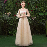 A Line 3/4 Sleeves Tulle Round Neck Prom Dress Evening Dresses HZ0509
