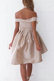 A-Line Off the Shoulder High Low Satin Sleeveless Homecoming Dress HZ0509