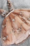 Princess V neck Tulle Homecoming Dress with Handemade Flower, Cute Tulle Prom Dress HZ0509