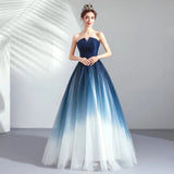 Ombre A Line Tulle Prom Dress Long Formal Dresses HZ0509