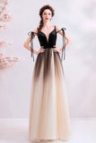 Line Spaghetti Straps Tulle Long Prom Dress, Charming Evening Dresses HZ0509