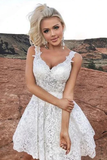 White Short Lace Homecoming Dresses V Neck Appliques Cocktail Dresses HZ0509