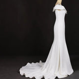 V Neck Off White Simple Wedding Dress, Long Bridal Dresses HZ0509