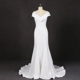 V Neck Off White Simple Wedding Dress, Long Bridal Dresses HZ0509